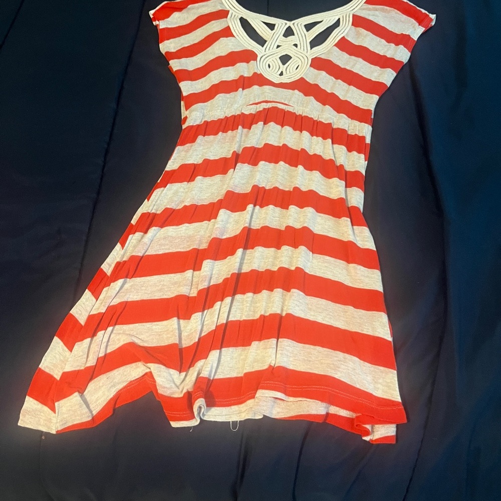 Source Unknown Orange and White Raglan Cap Sleeve Sundress